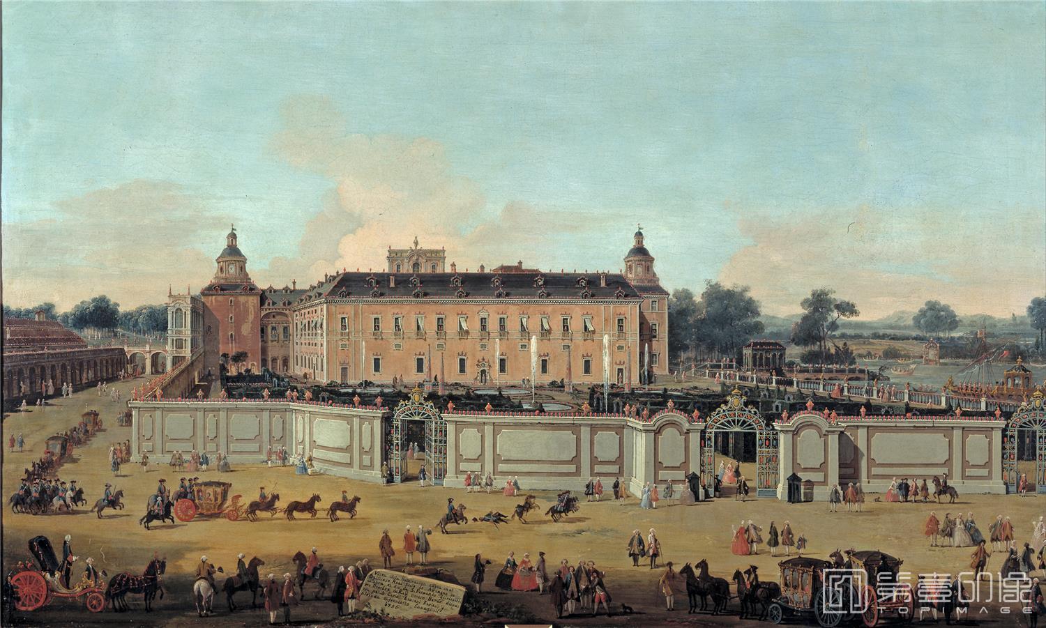 油画-西班牙普拉多美术馆油画藏画-Battaglioli, Francesco-Vista del Palacio de Aranjuez-68cm x 112cm-0328